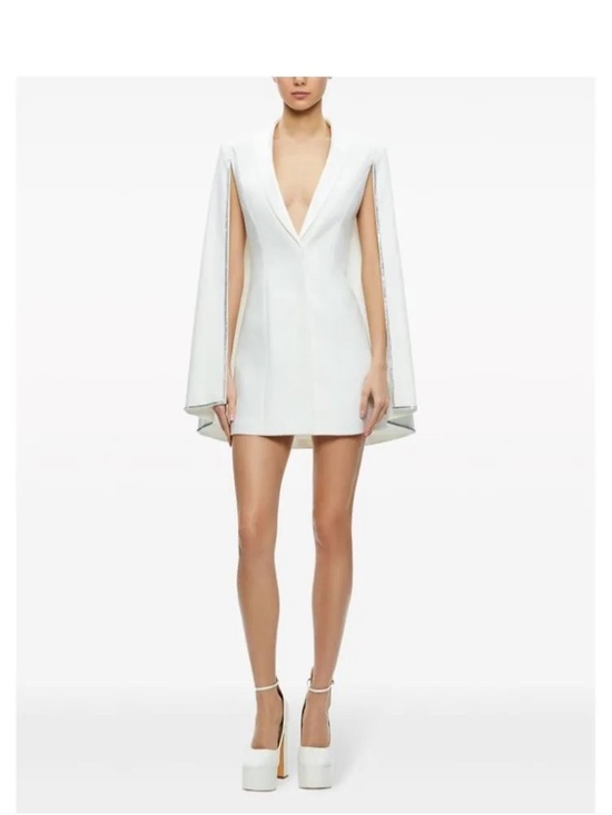 Alice + Olivia Dresses & Skirts - Alice + Olivia White Cape Mini Dress with Plunging V-Neck